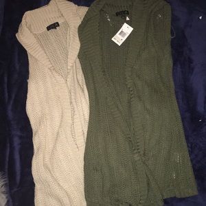 2 Short Sleeve Cardigans (green and tan)